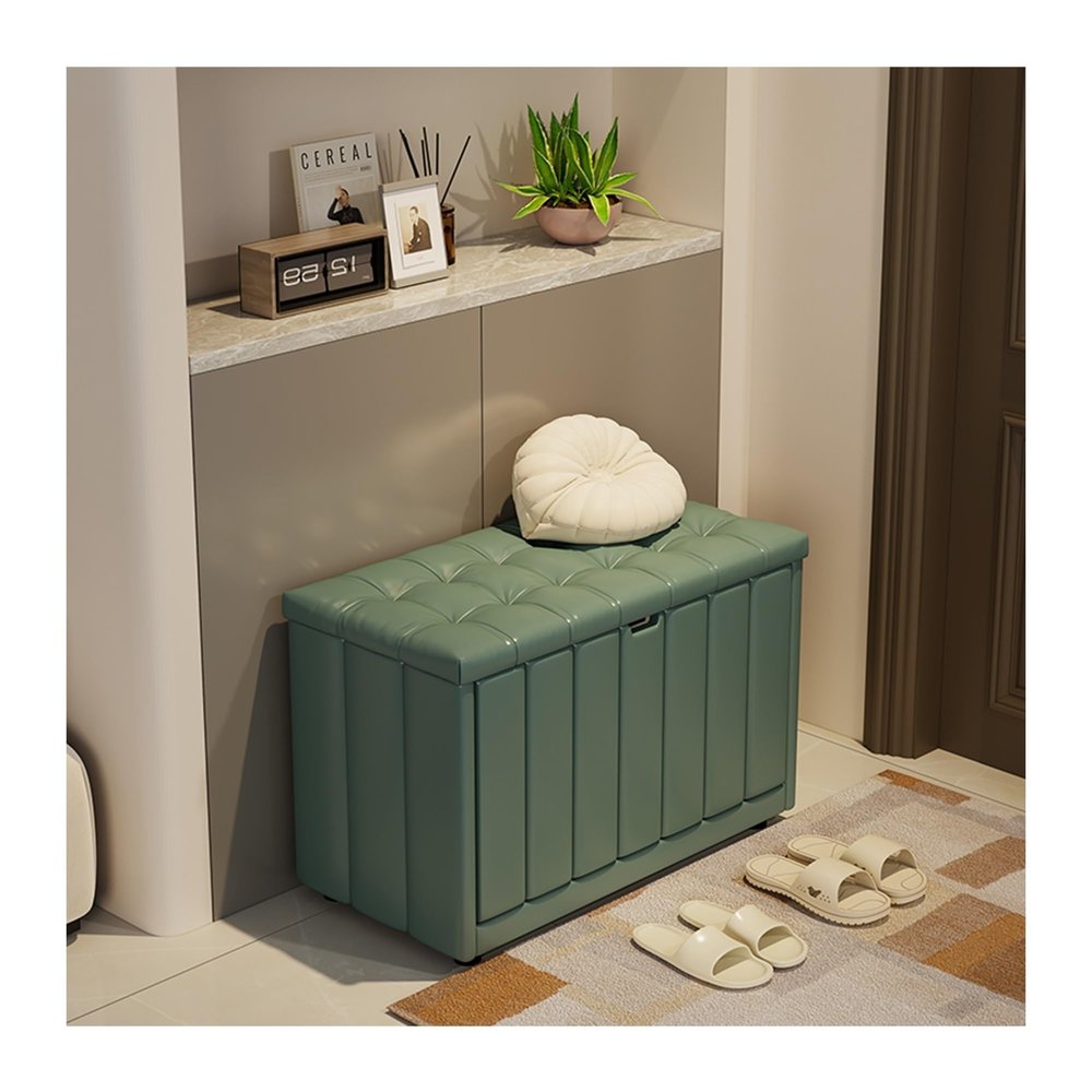 Wood Shoe Rack for Front Door Entrance, Shoe Rack Storage Bench Cabinet for Entryway, with Seat Cushion, 2 Flip Drawers, Hidden Shoe Rack Organizer, for Foyer, Hallway, Mudroom(Green,60*40*42cm)