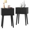 LAATOOREE Nightstands Set of 2, Small Side Table, Bedside Table with Fluted Door, Solid Wood Feet; Modern Mid-Century End Table for Bedroom, Small Space (Black) view 1