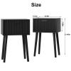 LAATOOREE Nightstands Set of 2, Small Side Table, Bedside Table with Fluted Door, Solid Wood Feet; Modern Mid-Century End Table for Bedroom, Small Space (Black) view 3