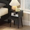 LAATOOREE Nightstands Set of 2, Small Side Table, Bedside Table with Fluted Door, Solid Wood Feet; Modern Mid-Century End Table for Bedroom, Small Space (Black) view 4