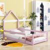 anwickjeff Modern Twin Size House Floor Bed, Solid Wood Twin Montessori Floor Bed Frame with House Shape Headboard and Fence, Montessori Bed for Children, Boys, Girls, No Box Spring Required (Pink) view 1