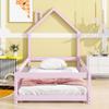 anwickjeff Modern Twin Size House Floor Bed, Solid Wood Twin Montessori Floor Bed Frame with House Shape Headboard and Fence, Montessori Bed for Children, Boys, Girls, No Box Spring Required (Pink) view 3