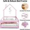 anwickjeff Modern Twin Size House Floor Bed, Solid Wood Twin Montessori Floor Bed Frame with House Shape Headboard and Fence, Montessori Bed for Children, Boys, Girls, No Box Spring Required (Pink) view 4