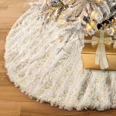 S-DEAL Golden Christmas Tree Skirt, 32 Inches Faux Fur Plush Tree Skirt for Holiday Home Decor Xmas