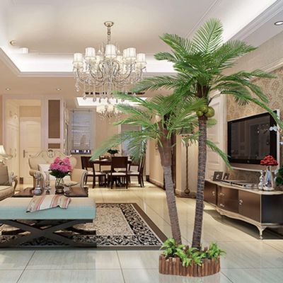 ESRADA Artificial Landscape Tree Simulated Coconut Tree Tropical Outdoor Fake Tree Palm Tree Green Plants Decorative Fake Coconut Leaves for Christmas, Weddings 1m+2m