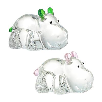 SHIDXIB 2Pcs Crystal Hippo Figurines Art Glass Hippo Animal Craft Decoration Ornament for Table Home Decoration
