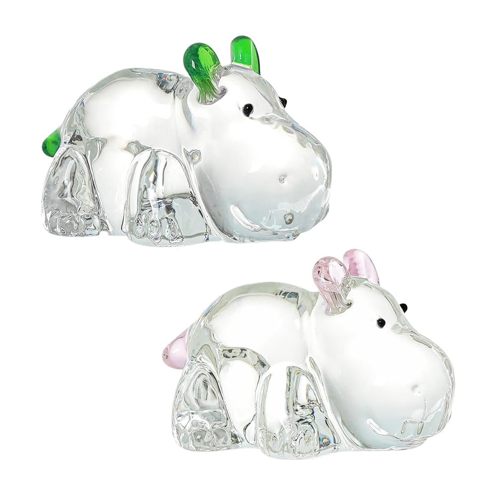 SHIDXIB 2Pcs Crystal Hippo Figurines Art Glass Hippo Animal Craft Decoration Ornament for Table Home Decoration