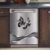 Silver Metal Texture of Brushed Stainless Steel Sticker Decor Dishwasher Cover,Butterflies Magnetic Dishwasher Skin,23x26 inch Dishwasher Sticker for Refrigerator Magnet,Polishing Background view 1