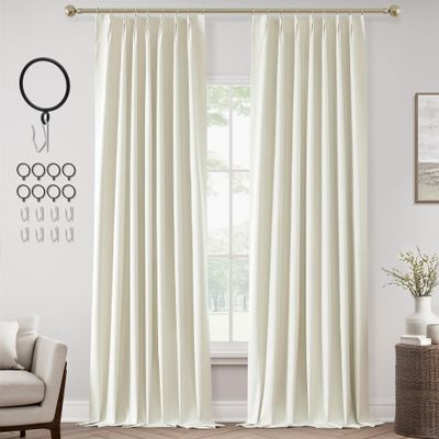ChrisDowa Ivory Pinch Pleated Blackout Linen Curtains 108 inches Long 2 Panels for Living Room Bedroom Farmhouse Room darking Thermal Insulated Back Tab Hooks Rings Window Treatment Drapes,40x108