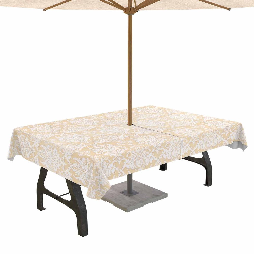 Carosoffe Outdoor Rectangle Tablecloth with Umbrella Hole and Zipper, Boho Orange Geometric Waterproof Table Cover Abstract Ethnic Tribal Floral Washable Patio Tablecloths for Party Picnic, 52"x70"