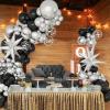 Black and Silver Balloons Garland Arch Kit, 146pcs Metallic Silver and Black Balloons with Silver Exploding Star Foil Balloons for Graduation Birthday New Years Party Decorations view 4