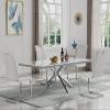 Kootlena Marble Dining Table Set for 4, Luxury 70" Rectangle White Marble Silver Kitchen Table and 4 White Upholstered Leather Chairs, 5 Piece Dining Table Set for Kitchen Dining Room view 1