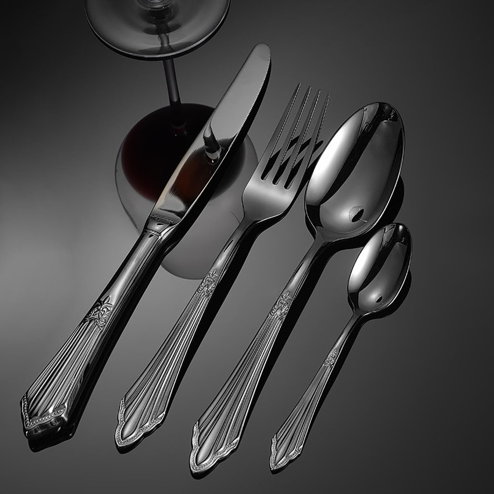 48-piece black silverware ser service for 12, Luxury 18/8 stainless steel flatware sets,kitchen tableware set, cutlery set for dinner dishwasher safe