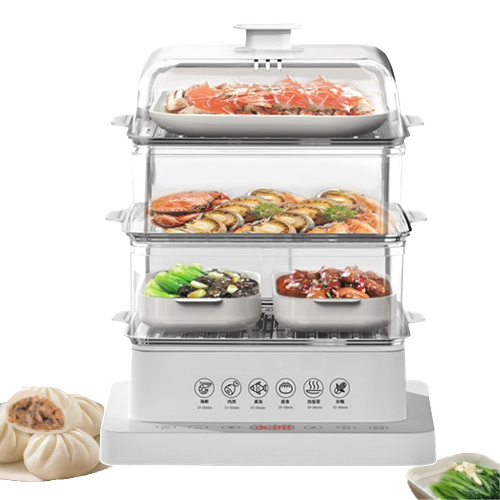 forplubossmmp 3-Layer Food Steamer, 360 Steam Cycle Electric Hot Food Heater, 12 Hours Appointment And Insulation Function, Multi-Cooker Detachable Steamer With Visual Touch Panel,Commercial
