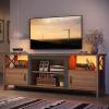 Bestier Farmhouse TV Stand for 70 inch TV, Gaming Entertainment Center with LED Lights, TV Console with 2 Storage Cabinets and Shelf for Living Room, 63'' Inch, Ancona Walnut view 1
