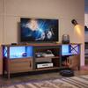 Bestier Farmhouse TV Stand for 70 inch TV, Gaming Entertainment Center with LED Lights, TV Console with 2 Storage Cabinets and Shelf for Living Room, 63'' Inch, Ancona Walnut view 3