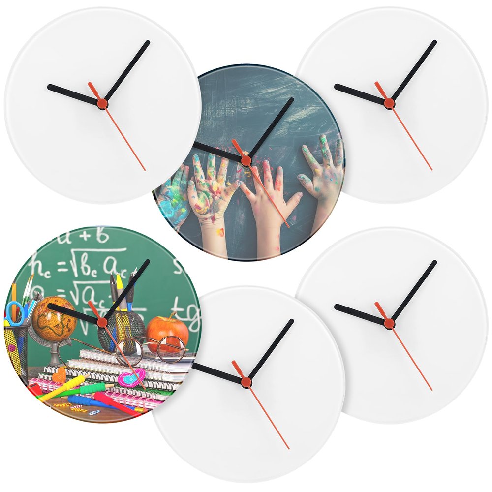 Briwooody 6 Pcs Sublimation Wall Clock Blanks Bulk Wood DIY Wall Clock Round Printing Battery Operated for Easter Halloween Christmas Thanksgiving Day School Home Decor(9.8 Inch)