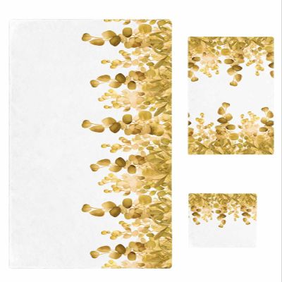 Bath Towel Sets,Spring Yellow Gradient Eucalyptus Leaves White Bathroom Towels Soft Hand Towel Washcloth Cotton Towel Set,Absorbent Soft Bath Set for Hotel Beach Pool Pastoral Leaf Towels