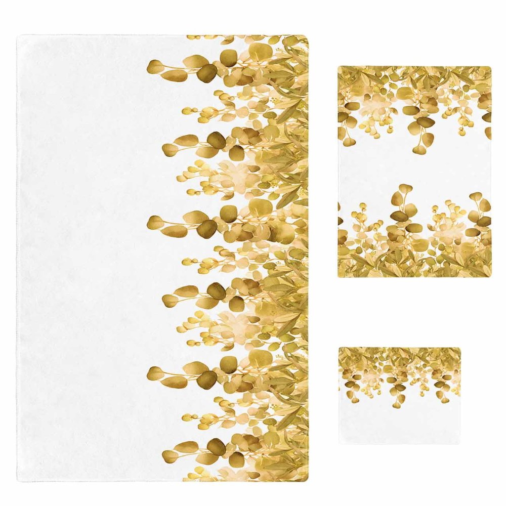 Bath Towel Sets,Spring Yellow Gradient Eucalyptus Leaves White Bathroom Towels Soft Hand Towel Washcloth Cotton Towel Set,Absorbent Soft Bath Set for Hotel Beach Pool Pastoral Leaf Towels