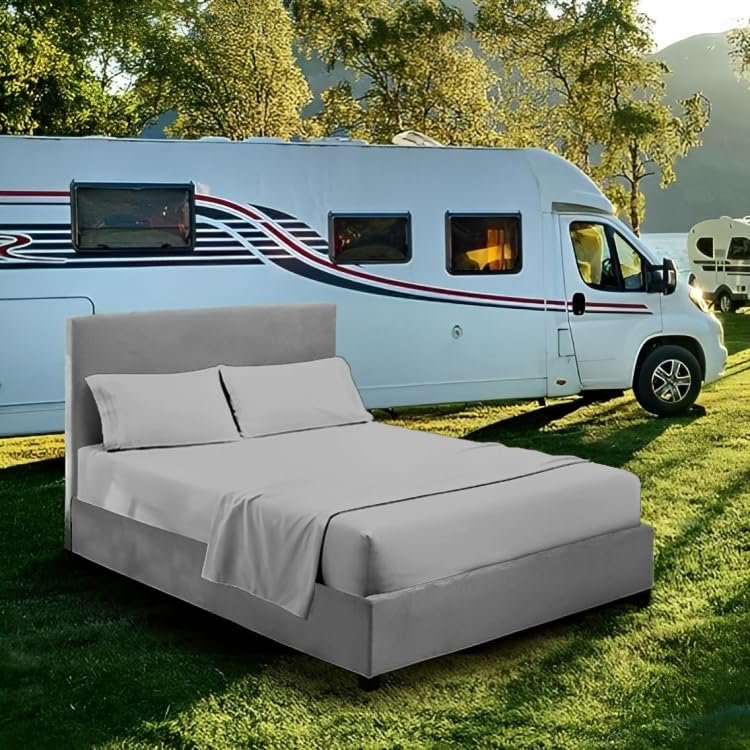 100% Egyptian Cotton 800 Thread Count Bed Sheet -Short King Size (72" X 75") Inch, Hotel Quality 4Pcs Bed Sheets for RV Mattress, Camper Sheets 8" Deep Pocket - Sliver Solid