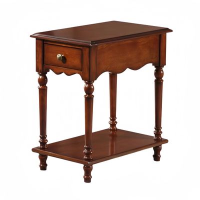 AUQMTAIN Wood End Table with Drawer and Storage Shelf, Narrow Traditional Side Table, Telephone Nightstand, Elegant Vintage for Living Room, Bedroom, Office