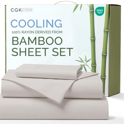 100% Rayon Derived From Bamboo - Bamboo Sheets Twin XL Size - Cooling Sheets for Twin XL - Soft, Breathable Hotel Luxury Bedding - 1 Flat & 1 Fitted & 1 Pillowcase w/ 16 Inch Deep Pockets - Light Grey