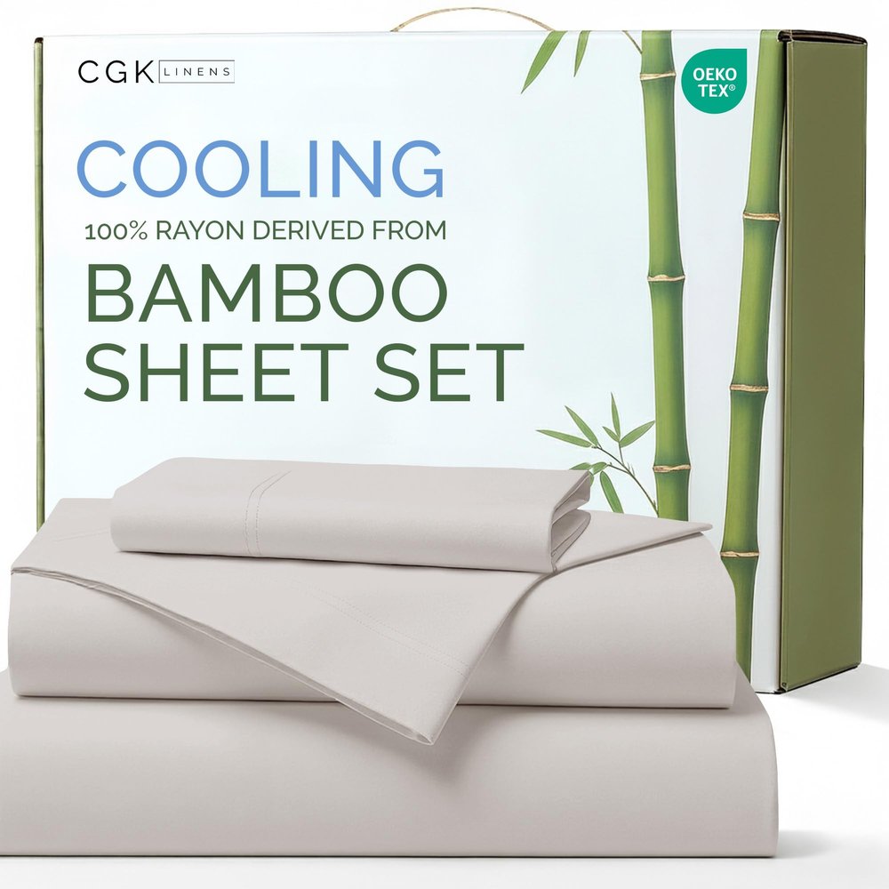100% Rayon Derived From Bamboo - Bamboo Sheets Twin XL Size - Cooling Sheets for Twin XL - Soft, Breathable Hotel Luxury Bedding - 1 Flat & 1 Fitted & 1 Pillowcase w/ 16 Inch Deep Pockets - Light Grey