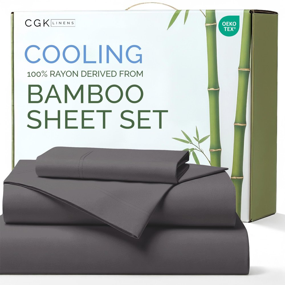 100% Rayon Derived From Bamboo - Bamboo Sheets Twin XL Size - Cooling Sheets for Twin XL - Soft, Breathable Hotel Luxury Bedding - 1 Flat & 1 Fitted & 1 Pillowcase w/ 16 Inch Deep Pockets - Dark Grey