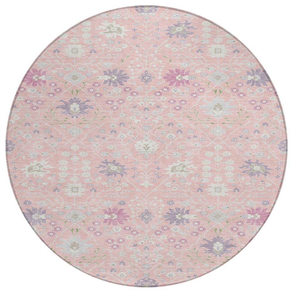 Addison Rugs Chantille ACN1009 Pink 8' x 8' Indoor Outdoor Round Rug, Easy Clean, Machine Washable, Non Shedding, Bedroom, Entry, Living Room, Dining Room, Kitchen, Patio Rug