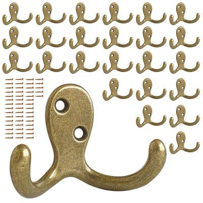 CBWLWJ 25 Pack Coat Hooks Wall Hooks for Hanging, Heavy Duty Double Prong Metal Hook Wall Mounted for Living Room, Bathroom, Kitchen, Bedroom for Coat, Bag, Scarf, Towel, Hat, Key, Cup (Bronze)