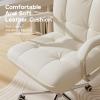 HomeZeer White Office Chair with Soft Leather, Swivel Computer Home Office Desk Chair with Wheels and Padded Arms, Adjustable Height and Tilt view 3