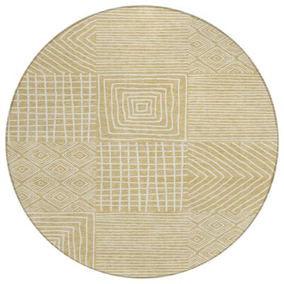 Addison Rugs Chantille ACN1044 Gold 8' x 8' Indoor Outdoor Round Rug, Easy Clean, Machine Washable, Non Shedding, Bedroom, Entry, Living Room, Dining Room, Kitchen, Patio Rug