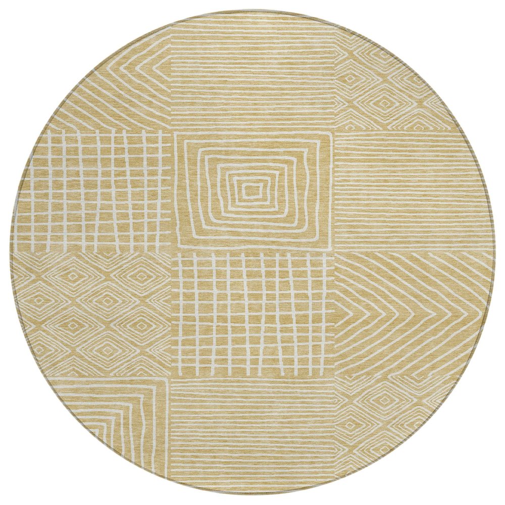 Addison Rugs Chantille ACN1044 Gold 8' x 8' Indoor Outdoor Round Rug, Easy Clean, Machine Washable, Non Shedding, Bedroom, Entry, Living Room, Dining Room, Kitchen, Patio Rug