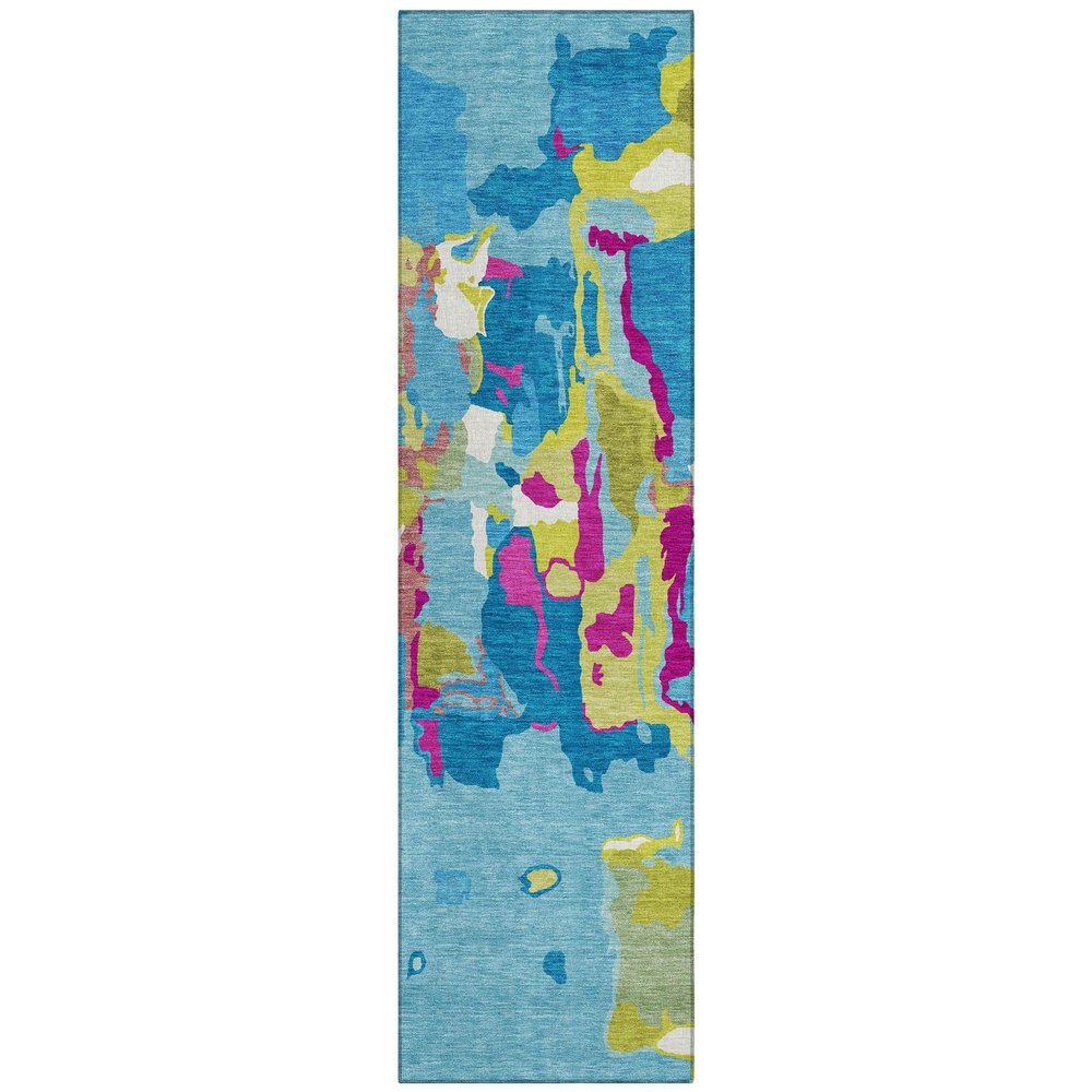 Addison Rugs Chantille ACN1028 Teal 2'3" x 7'6" Indoor Outdoor Runner Rug, Machine Washable, Stain Resistant, Easy Clean, Non Shedding, Hallway, Laundry, Patio, Kitchen Rug
