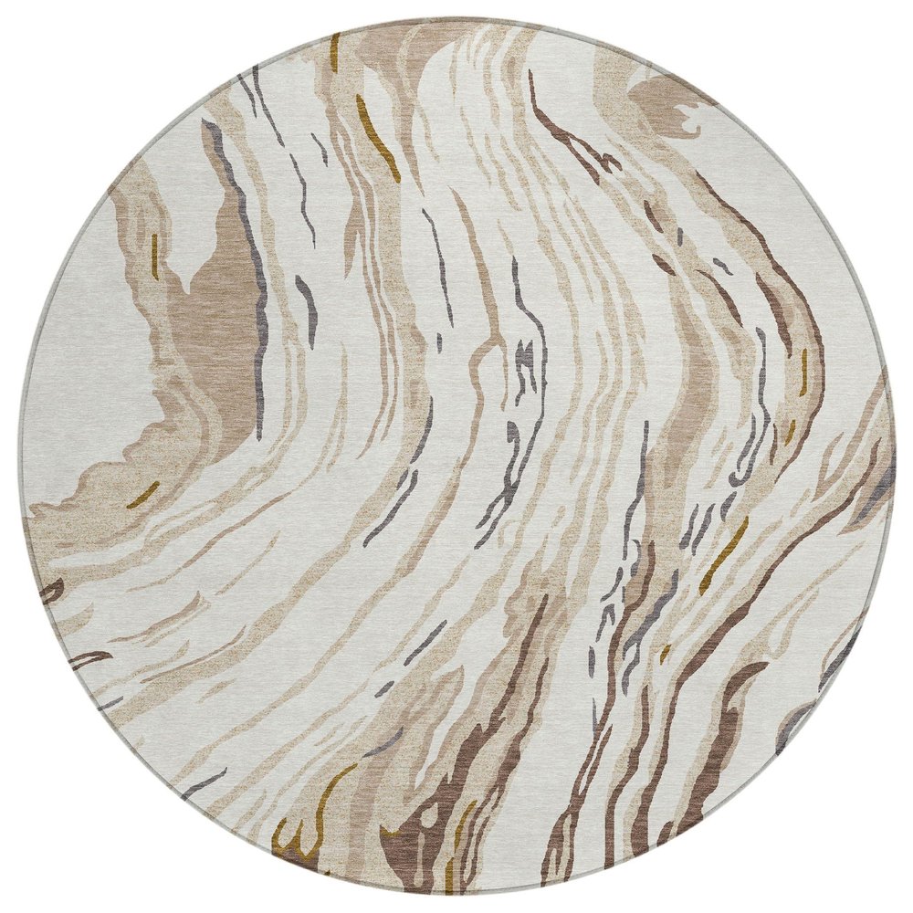 Addison Rugs Chantille ACN1037 Ivory 8' x 8' Indoor Outdoor Round Rug, Easy Clean, Machine Washable, Non Shedding, Bedroom, Entry, Living Room, Dining Room, Kitchen, Patio Rug