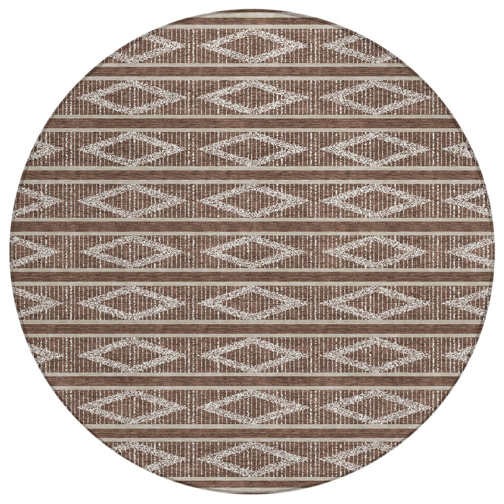 Addison Rugs Chantille ACN1029 Brown 8' x 8' Indoor Outdoor Round Rug, Easy Clean, Machine Washable, Non Shedding, Bedroom, Entry, Living Room, Dining Room, Kitchen, Patio Rug