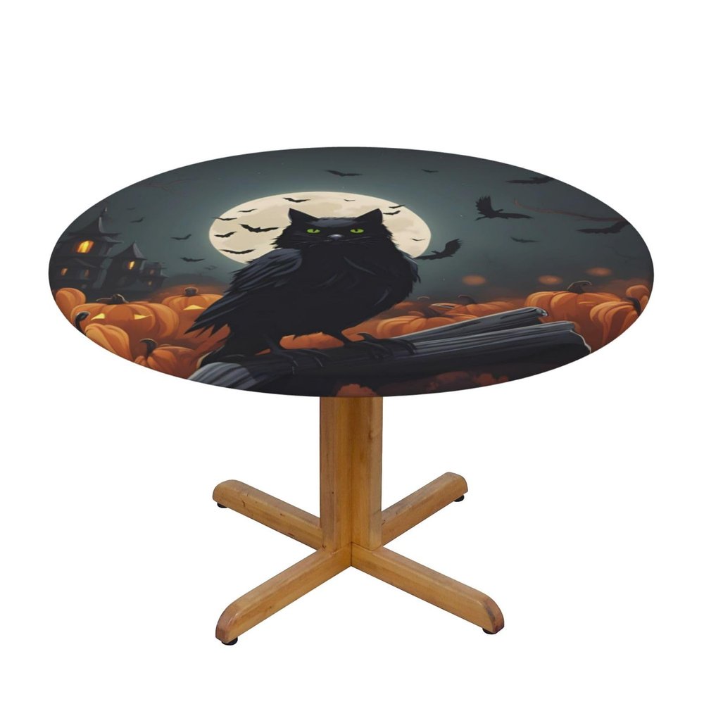 ViLlex Round Tablecloth Medium Round Picnic Table Cloth Premium Decorative Round Table Cover Halloween Pumpkin Lights