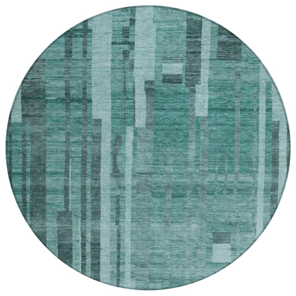 Addison Rugs Chantille ACN1063 Teal 8' x 8' Indoor Outdoor Round Rug, Easy Clean, Machine Washable, Non Shedding, Bedroom, Entry, Living Room, Dining Room, Kitchen, Patio Rug