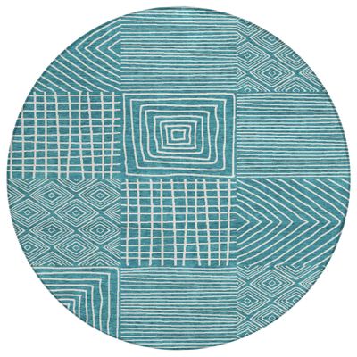 Addison Rugs Chantille ACN1044 Teal 8' x 8' Indoor Outdoor Round Rug, Easy Clean, Machine Washable, Non Shedding, Bedroom, Entry, Living Room, Dining Room, Kitchen, Patio Rug