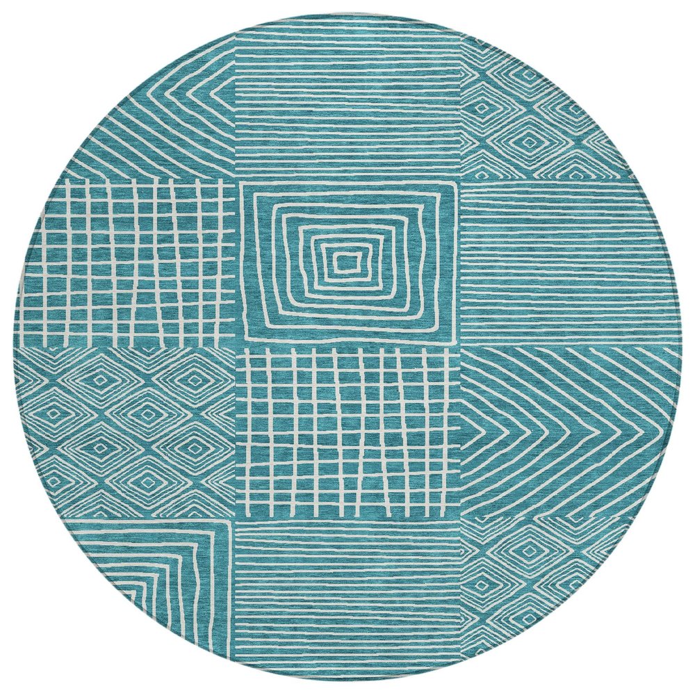 Addison Rugs Chantille ACN1044 Teal 8' x 8' Indoor Outdoor Round Rug, Easy Clean, Machine Washable, Non Shedding, Bedroom, Entry, Living Room, Dining Room, Kitchen, Patio Rug