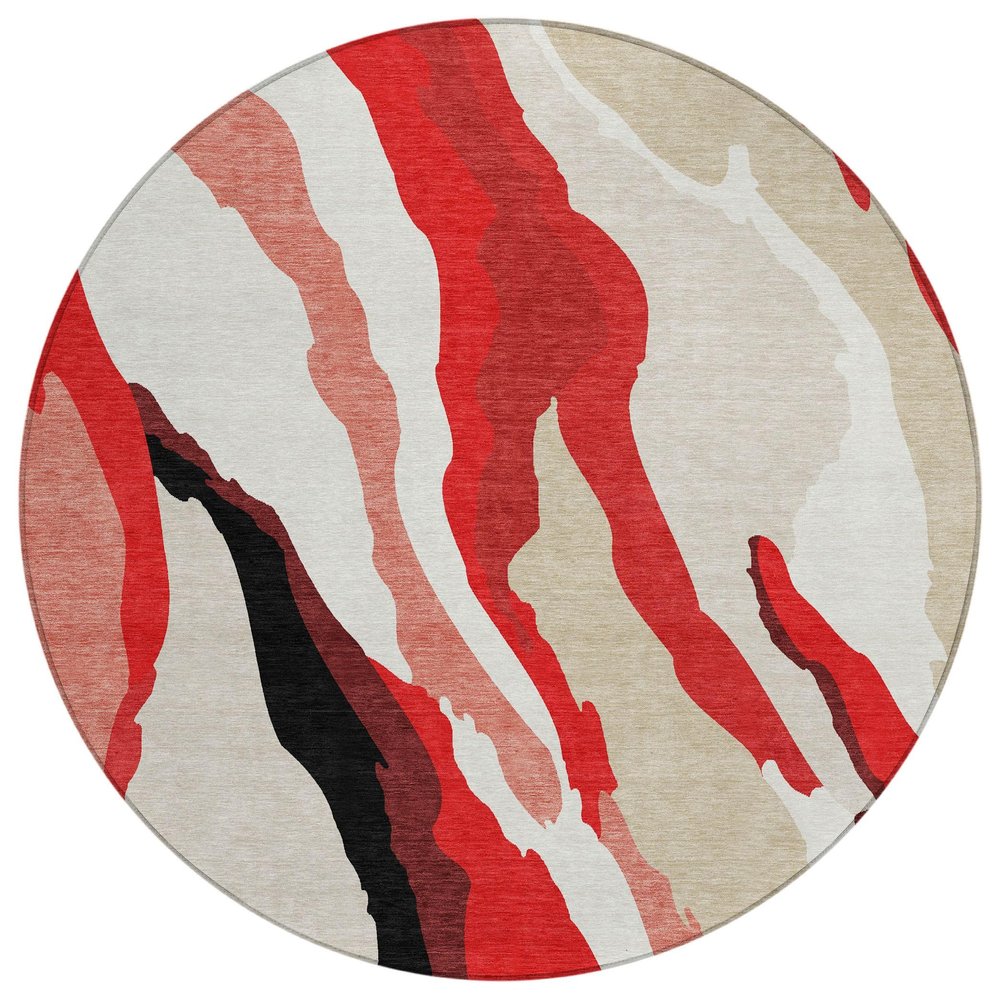 Addison Rugs Chantille ACN1047 Red 8' x 8' Indoor Outdoor Round Rug, Easy Clean, Machine Washable, Non Shedding, Bedroom, Entry, Living Room, Dining Room, Kitchen, Patio Rug