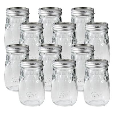 Ball Glass Flute Mason Jar, Regular Mouth, Pint Size, 16 OZ (Pack of 12)
