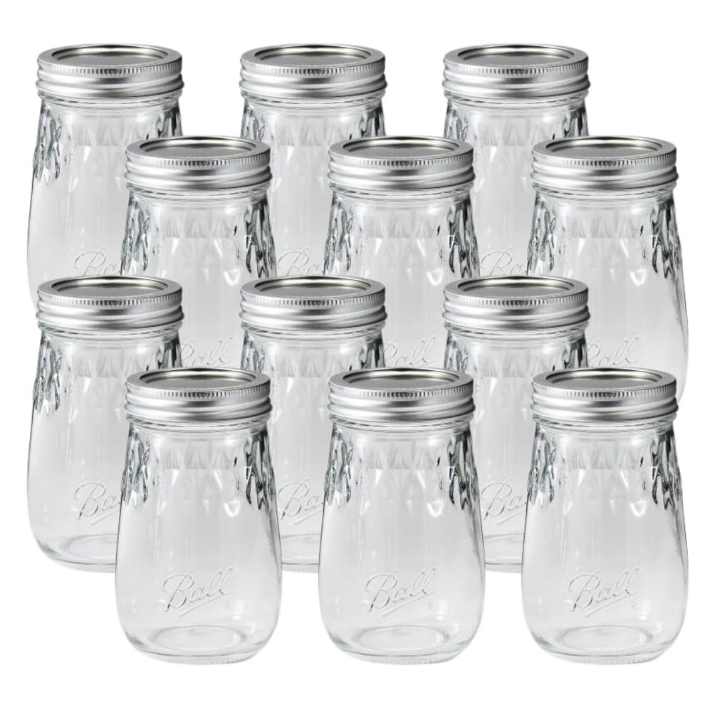 Ball Glass Flute Mason Jar, Regular Mouth, Pint Size, 16 OZ (Pack of 12)