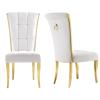 ACEDCOR Dining Chairs Set of 2, White Upholstered High-end Velvet Dining Room Chair with Metal Back Pull Ring Trim Gold Legs view 1
