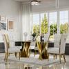 ACEDCOR Dining Chairs Set of 2, White Upholstered High-end Velvet Dining Room Chair with Metal Back Pull Ring Trim Gold Legs view 2
