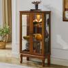 Anwick China Cabinet &Curio Cabinets with Glass Doors, Lighted Display Cabinet with Mirrored Back Panel, Tempered Glass and 3 Tiers Adjustable Shelves (Oak) view 3