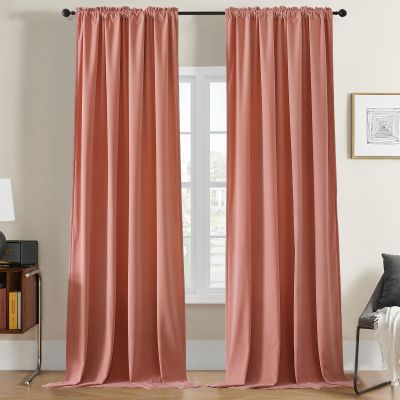 Joydeco Pink Velvet Curtains 90 inch Length 2 Panels, Luxury Blackout Rod Pocket Thermal Insulated Window Curtains, Super Soft Room Darkening Drapes for Living Dining Room Bedroom,W52 x L90 inches