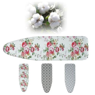 FIEZFEAT 36x12 43x13 48x15inch Ironing Board Cover, 3 Layer Large Ironing Stand Replacement Covers, Heat Resistance Covers, with Hook Fastener Strap (Color : Flower, Size : 43x13inch(110x34cm))