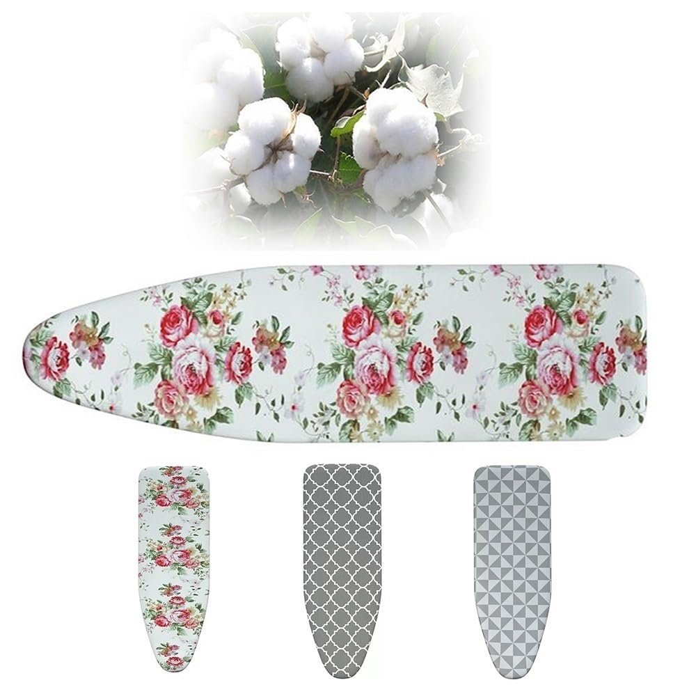 FIEZFEAT 36x12 43x13 48x15inch Ironing Board Cover, 3 Layer Large Ironing Stand Replacement Covers, Heat Resistance Covers, with Hook Fastener Strap (Color : Flower, Size : 43x13inch(110x34cm))
