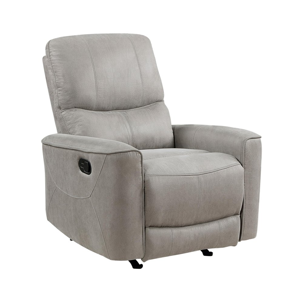 Benzara Ray 39 Inch Manual Rocker Recliner Chair- Gray Tufted Back Microfiber